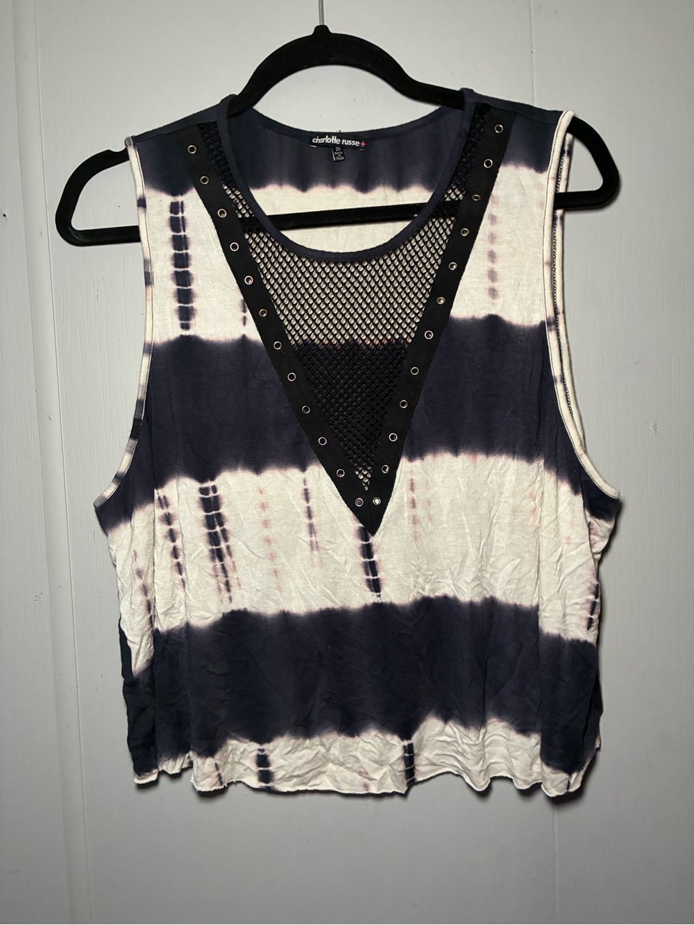 Charlotte Russe Blue and White Tie-dye Tank Top